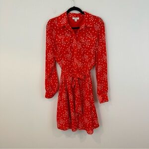 On 34th Red Floral Women's Button Down Long Sleeve Shirtdress Dress Medium